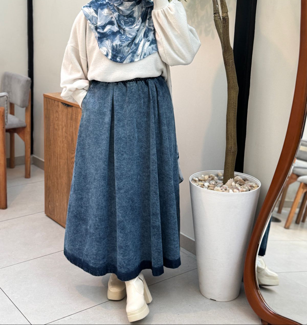 Flared Denim Skirt - جيبه جينز كلوش